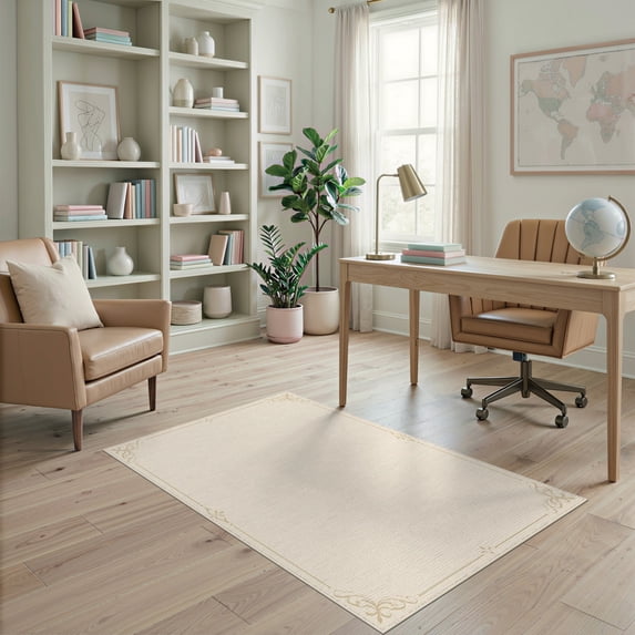 Beige Tan Pattern Rug ODIKA 4'x6' Washable Area Rug Stain Resistant, Low Pile, Easy Care ...
