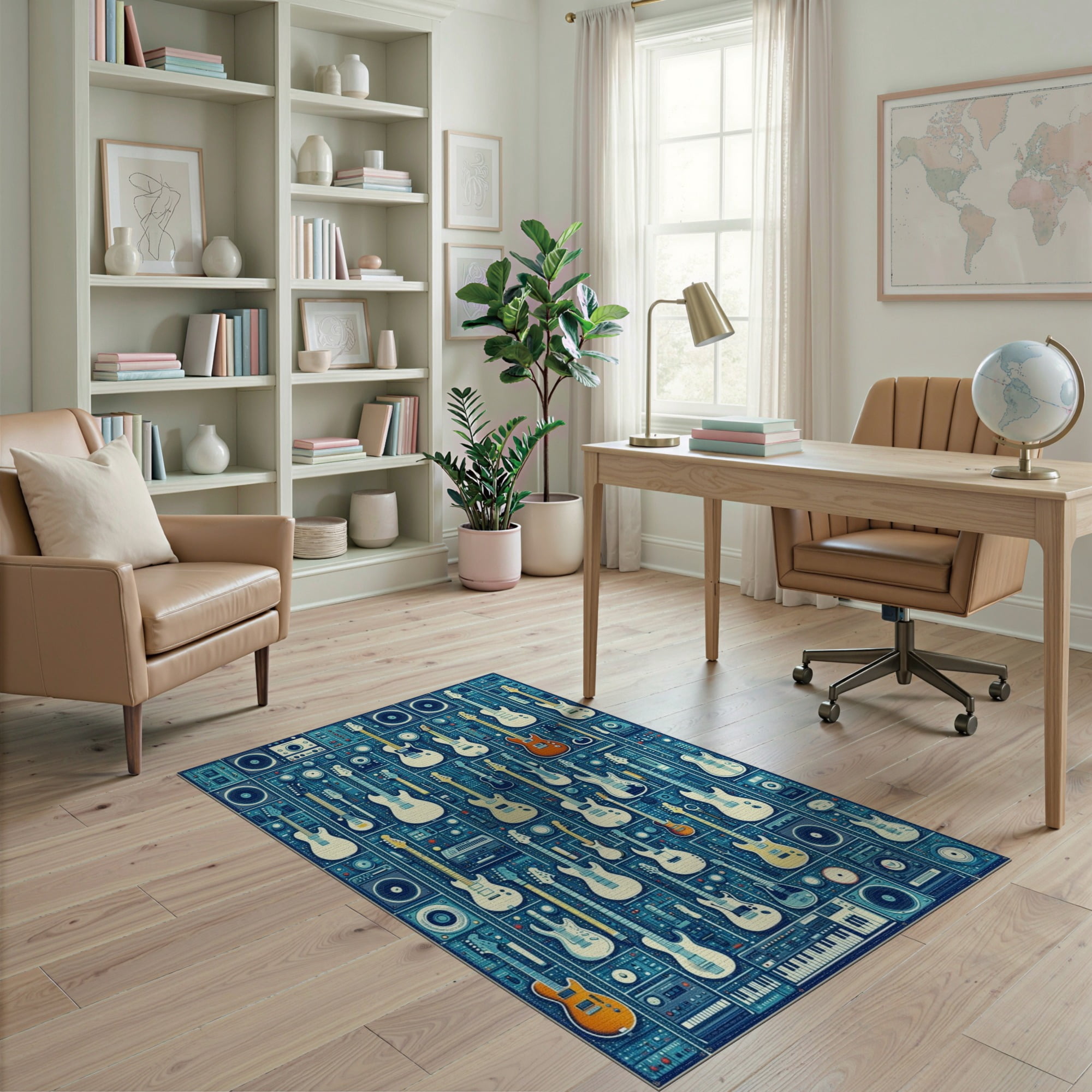 Scrub Garb ODIKA 4'x6' Washable Area Rug Stain Resistant, Low Pile, Easy Care Blue ...