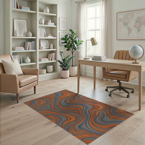 ODIKA 4'x6' Washable Area Rug Stain Resistant, Low Pile, Easy Care Contemporary Free Form Swirled Shapes Abstract Balanced Composition for Dorm Room, Small Living