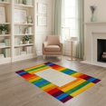 thumbnail image 1 of ODIKA 4'x6' Washable Area Rug Stain Resistant, Low Pile, Easy Care Pride Welcome Design With Bold Rainbow Stripe And Geometric Border for Dorm Room, Small Living, 1 of 7