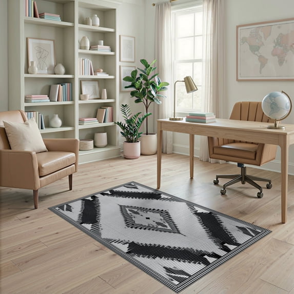 ODIKA 4'x6' Washable Area Rug Stain Resistant, Low Pile, Easy Care Striped Buffalo Plaid Geometric Checkerboard Diamond Mirrored for Dorm Room, Small Living