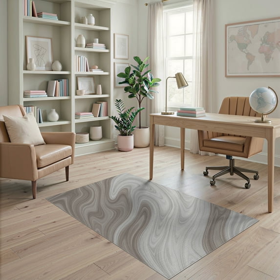 ODIKA 4'x6' Washable Area Rug Stain Resistant, Low Pile, Easy Care Swirl Vein Livingroom Playroom Brushstroke Abstract Minimalist Refined for Dorm Room, Small Living