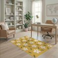 thumbnail image 1 of ODIKA 4'x6' Washable Area Rug Yellow White Blossom Delight Accents Elegant Floral Leafy Touches for Dorm Room, Small Living Stain Resistant Low Profile, Easy Care, 1 of 7