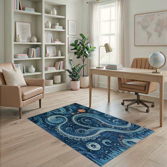 ODIKA 4'x6' Whimsical Design for Vibrant Washable Area Rug for Dorm Room, Small Living Stain Resistant Low Profile, Easy Care