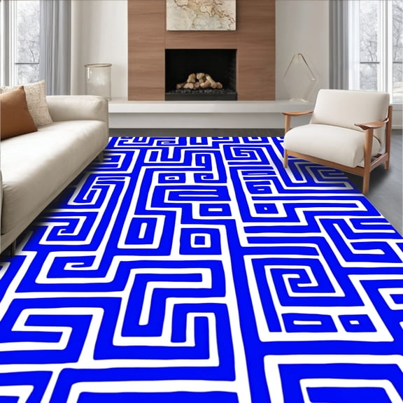 ODIKA 4'x6' Machine Washable Non-Slip Area Rug, 3D Dimensional Illusion Optical Maze Hypnotic Visual High Traffic Rug, Blue, 553603