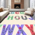 thumbnail image 1 of ODIKA 4'x6' Machine Washable Non-Slip Area Rug, ABC Discovery Garden Floral Alphabet Teaching with Nature Themes High Traffic Rug, Purple, 690651, 1 of 7