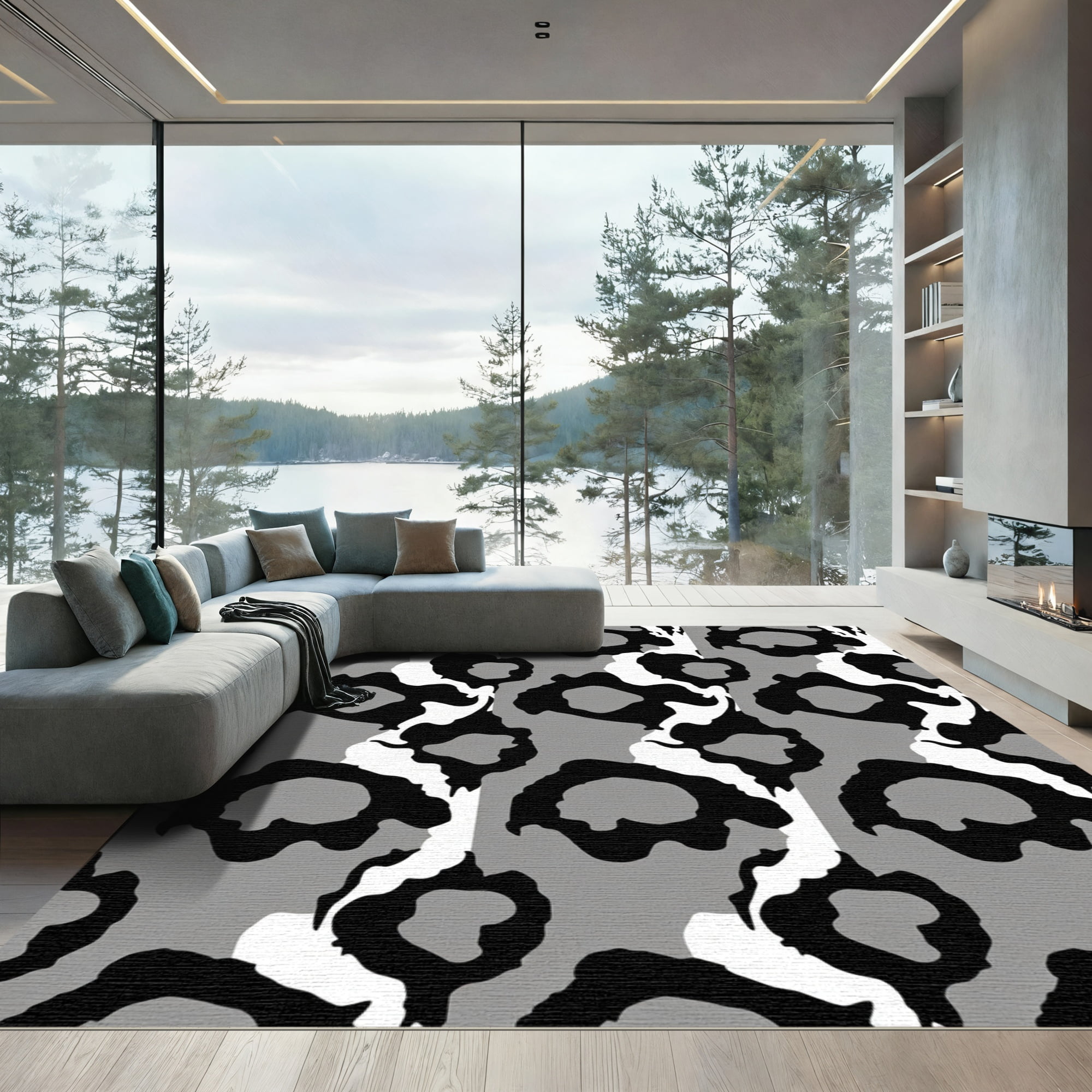 ODIKA 4x6 Machine Washable Non-Slip Area Rug, Abstract Animalia Ink ...