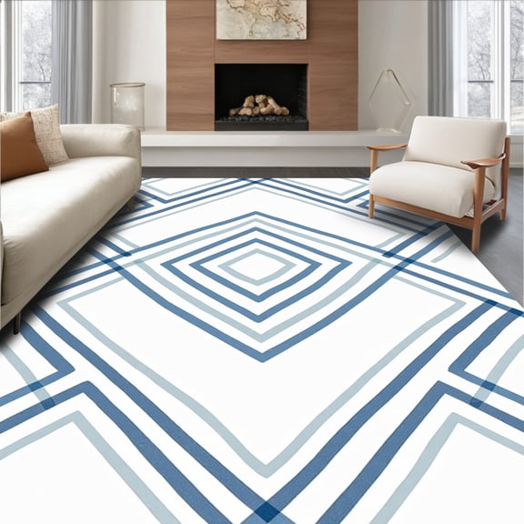 ODIKA 4'x6' Machine Washable Non-Slip Area Rug, Abstract Artisan Maze Labyrinth Interwoven Knot Design High Traffic Rug, Blue, 581539