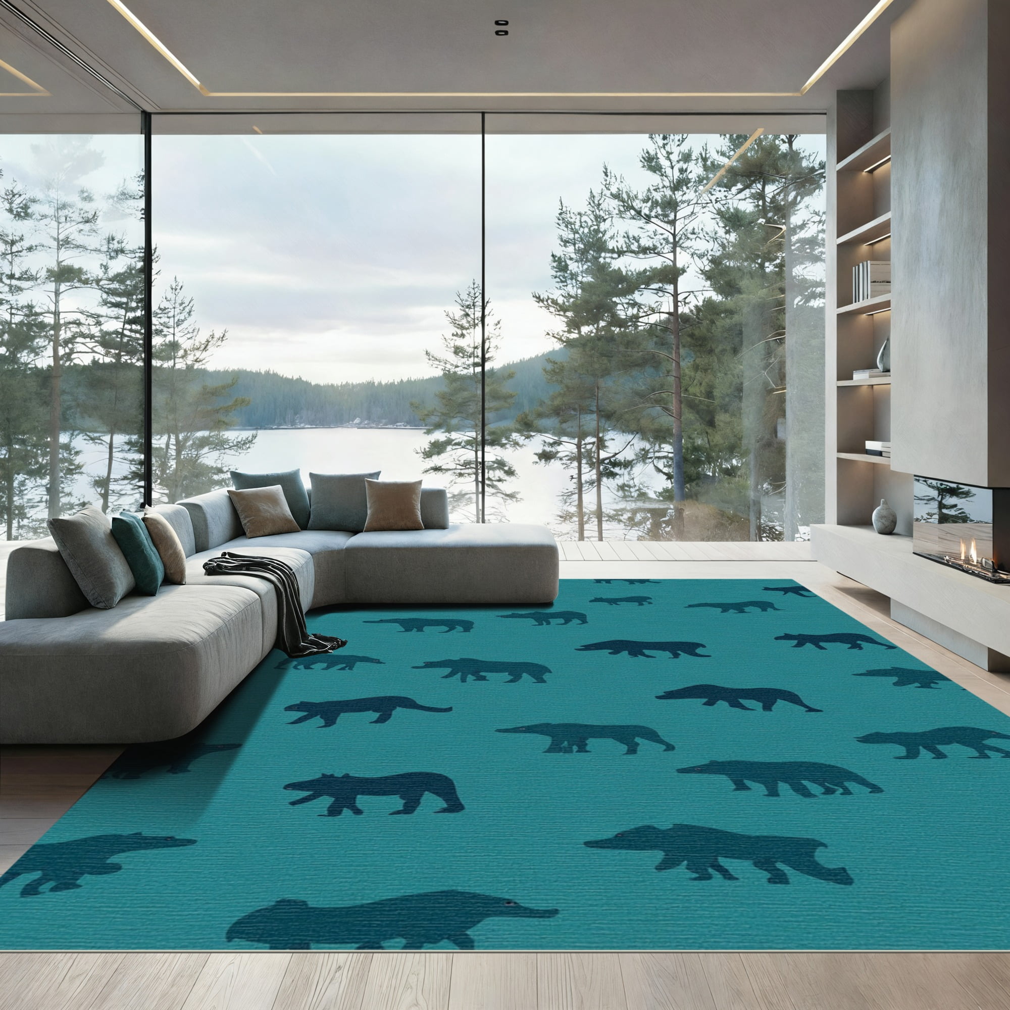 ODIKA 4x6 Machine Washable Non-Slip Area Rug, Abstract Bear Modern ...