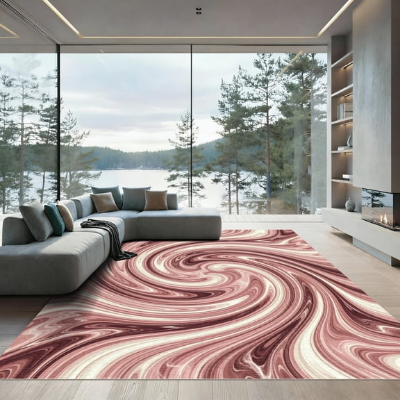 ODIKA 4'x6' Machine Washable Non-Slip Area Rug, Abstract Blush Pink High Traffic Rug, Pink, 935562