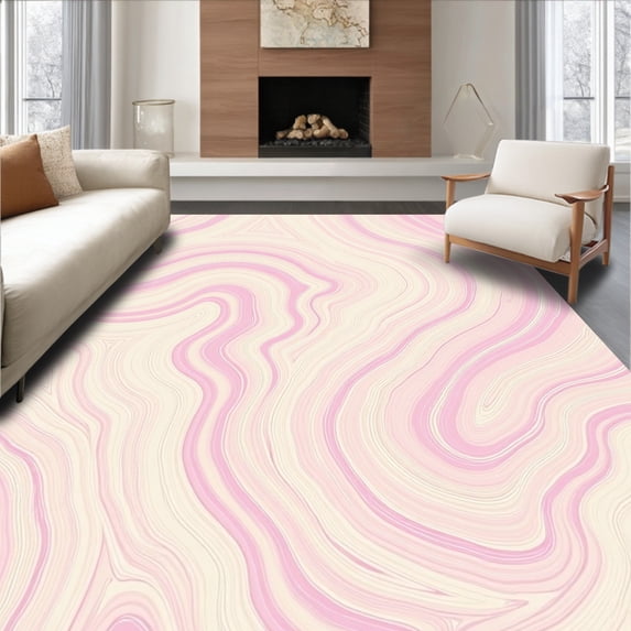 ODIKA 4'x6' Machine Washable Non-Slip Area Rug, Abstract Brushstroke Contemporary Artisan High Traffic Rug, Pink, 590631