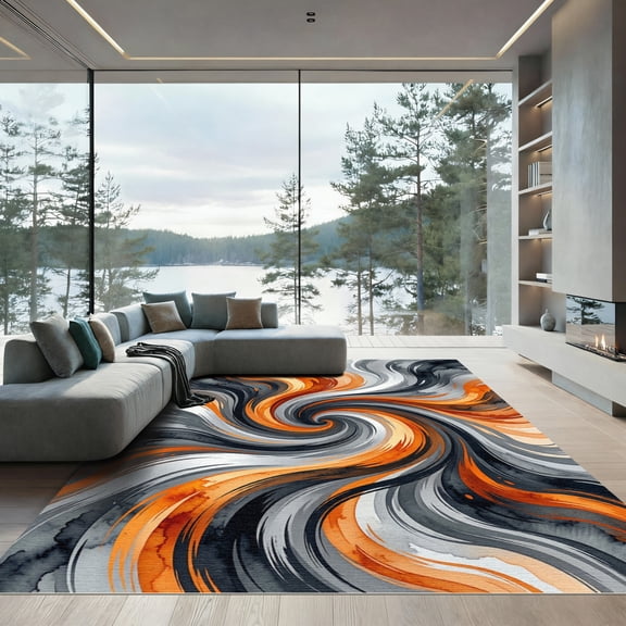 ODIKA 4'x6' Machine Washable Non-Slip Area Rug, Abstract Burnt Orange High Traffic Rug, Orange, 1017427