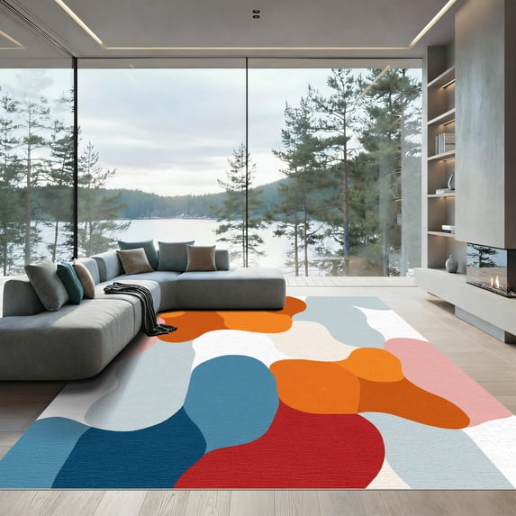 ODIKA 4x6 Machine Washable Non-Slip Area Rug, Abstract Burnt Orange High Traffic Rug, Orange, 1093244