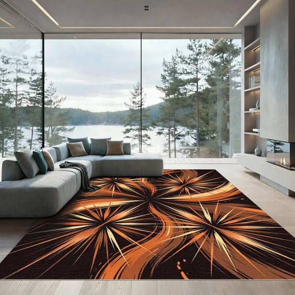 ODIKA 4'x6' Machine Washable Non-Slip Area Rug, Abstract Burnt Orange High Traffic Rug, Orange, 1158358