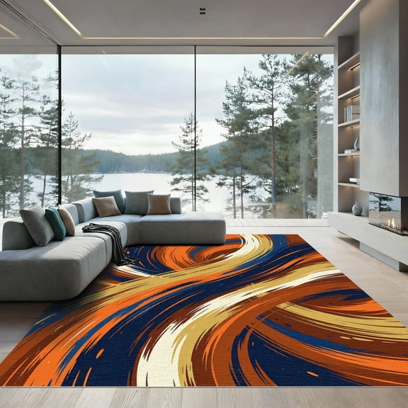 ODIKA 4'x6' Machine Washable Non-Slip Area Rug, Abstract Burnt Orange High Traffic Rug, Orange, 1187293