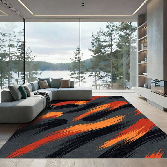 ODIKA 4'x6' Machine Washable Non-Slip Area Rug, Abstract Burnt Orange High Traffic Rug, Orange, 941625