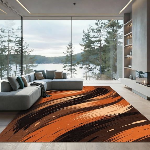 ODIKA 4'x6' Machine Washable Non-Slip Area Rug, Abstract Burnt Orange High Traffic Rug, Orange, 988842