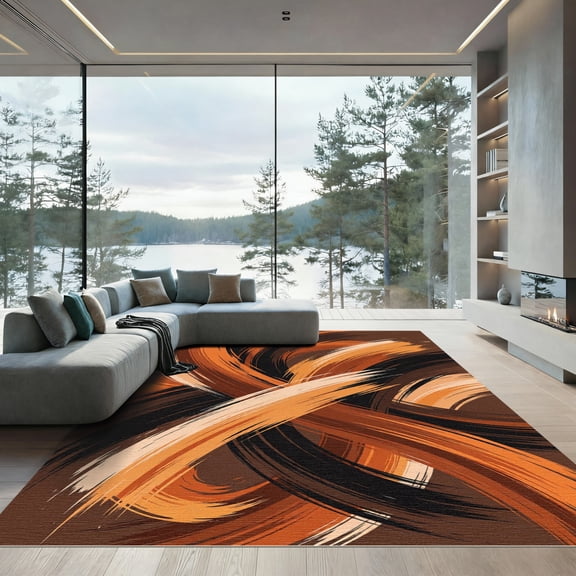 ODIKA 4'x6' Machine Washable Non-Slip Area Rug, Abstract Burnt Orange High Traffic Rug, Orange, 988843