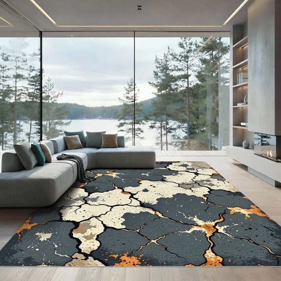 ODIKA 4'x6' Machine Washable Non-Slip Area Rug, Abstract Charcoal Gray High Traffic Rug, Gray, 935970