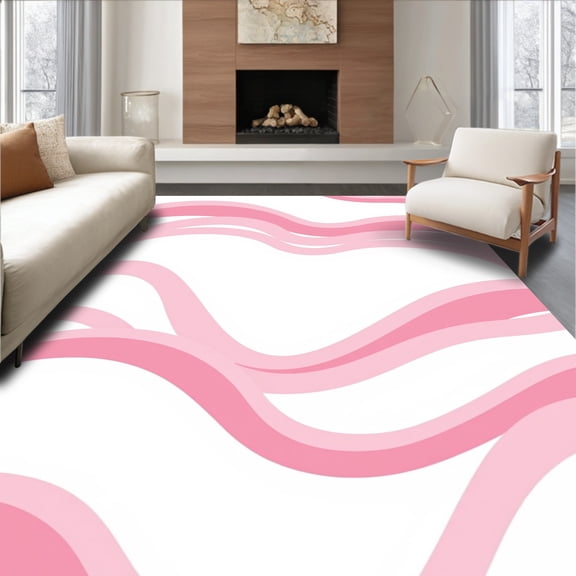 ODIKA 4'x6' Machine Washable Non-Slip Area Rug, Abstract Cloud Swirl Contemporary Modern Minimalist Art High Traffic Rug, Pink, 504428