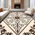 thumbnail image 1 of ODIKA 4'x6' Machine Washable Non-Slip Area Rug, Abstract Damask Scrollwork Profile Rubber Backed High Traffic Rug with Pad, Beige, 596035, 1 of 8