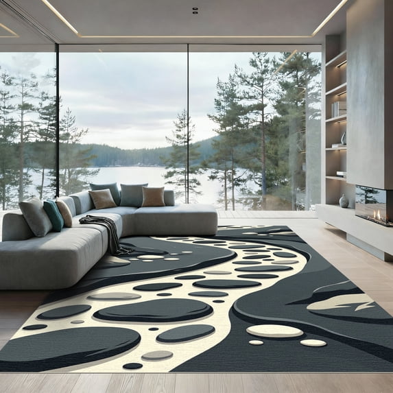 ODIKA 4'x6' Machine Washable Non-Slip Area Rug, Abstract Dark Gray High Traffic Rug, Grey, 1305020