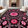thumbnail image 1 of ODIKA 4'x6' Machine Washable Non-Slip Area Rug, Abstract Floral Medallion with Layered Petal Motifs and Curves High Traffic Rug with Pad, Black, 708815, 1 of 8