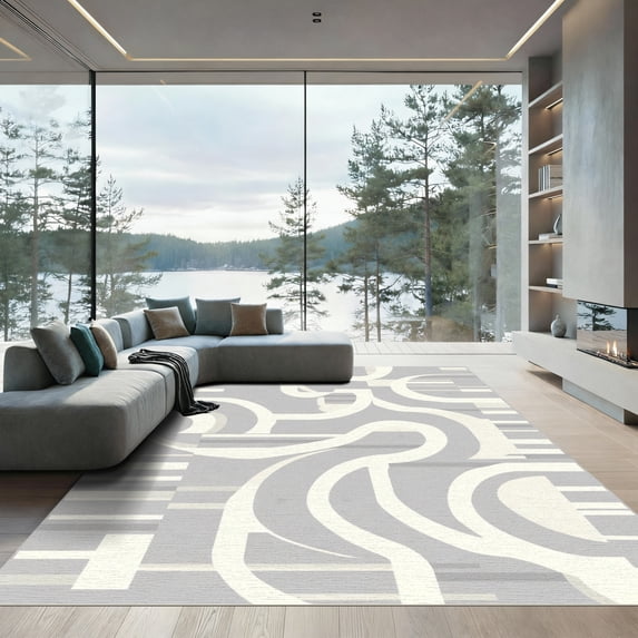 ODIKA 4'x6' Machine Washable Non-Slip Area Rug, Abstract Gray High Traffic Rug, Gray, 1056039