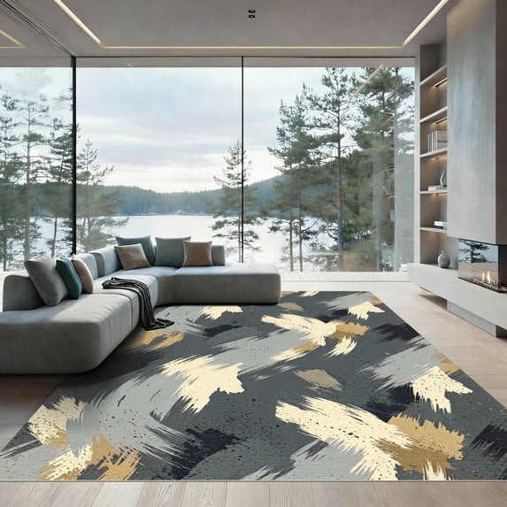 ODIKA 4'x6' Machine Washable Non-Slip Area Rug, Abstract Gray High Traffic Rug, Gray, 935967