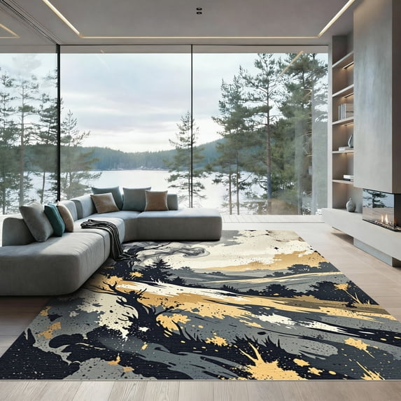 ODIKA 4'x6' Machine Washable Non-Slip Area Rug, Abstract Gray High Traffic Rug, Gray, 935972
