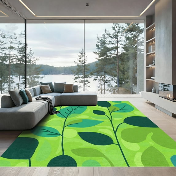 ODIKA 4'x6' Machine Washable Non-Slip Area Rug, Abstract Green High Traffic Rug, Green, 1035141