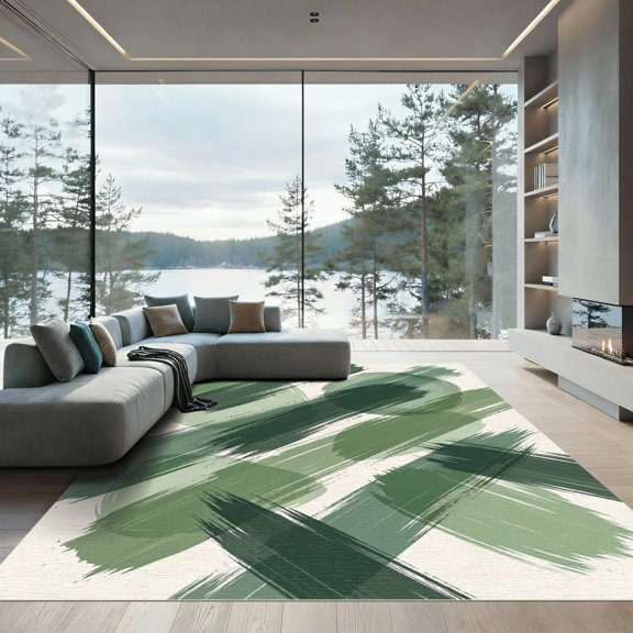 ODIKA 4'x6' Machine Washable Non-Slip Area Rug, Abstract Green High Traffic Rug, Green, 1120099