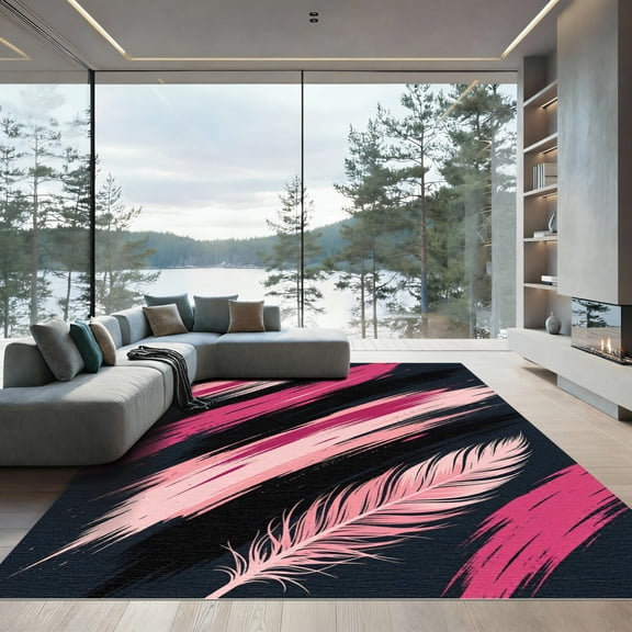 ODIKA 4'x6' Machine Washable Non-Slip Area Rug, Abstract Hot Pink High Traffic Rug, Pink, 1187355