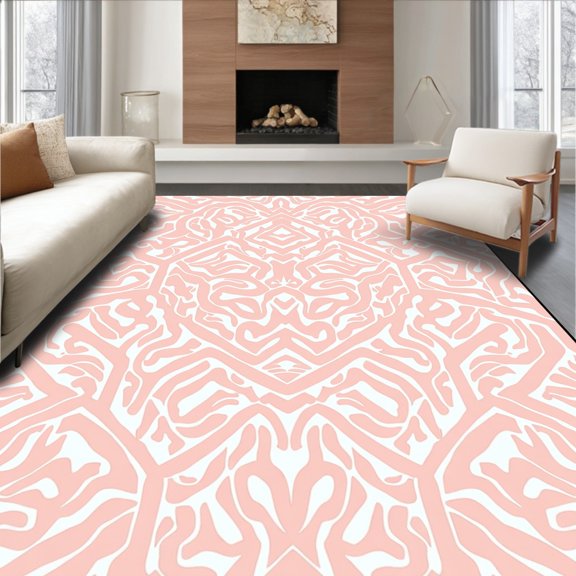 ODIKA 4'x6' Machine Washable Non-Slip Area Rug, Abstract Mosaic Trellis with Petal Inspired Forms High Traffic Rug, Pink, 463223