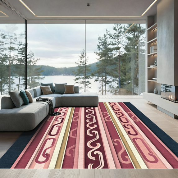 ODIKA 4'x6' Machine Washable Non-Slip Area Rug, Abstract Pink High Traffic Rug, Pink, 1290122
