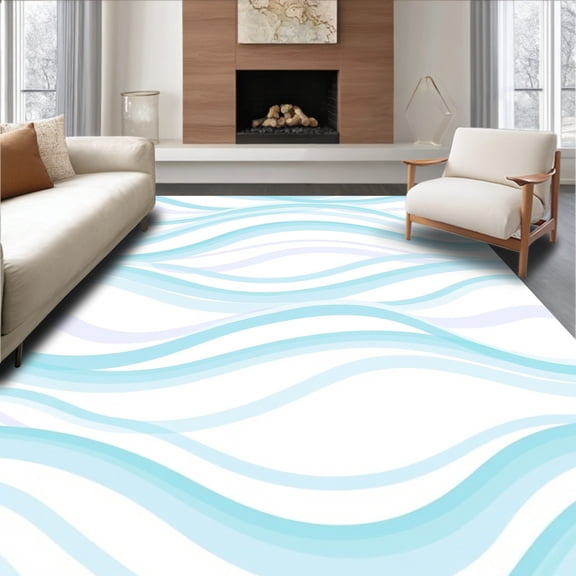 ODIKA 4'x6' Machine Washable Non-Slip Area Rug, Abstract Ripple Wave Design with Fluid Transparent Accents High Traffic Rug, Blue, 522305