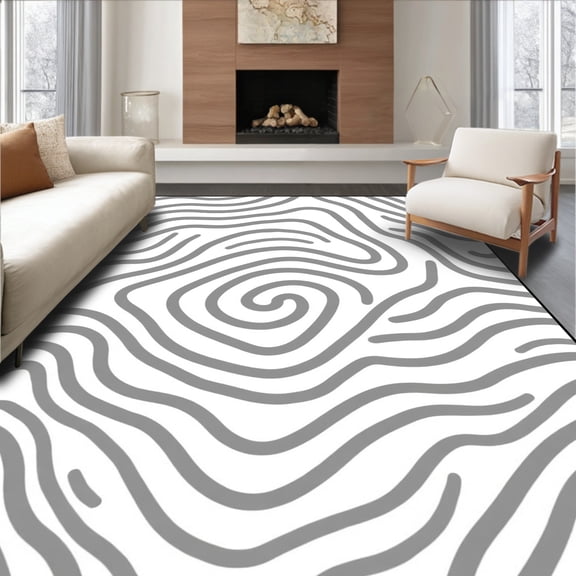 ODIKA 4'x6' Machine Washable Non-Slip Area Rug, Abstract Rippled Surface with Subtle Tone Transitions High Traffic Rug, Gray, 488747