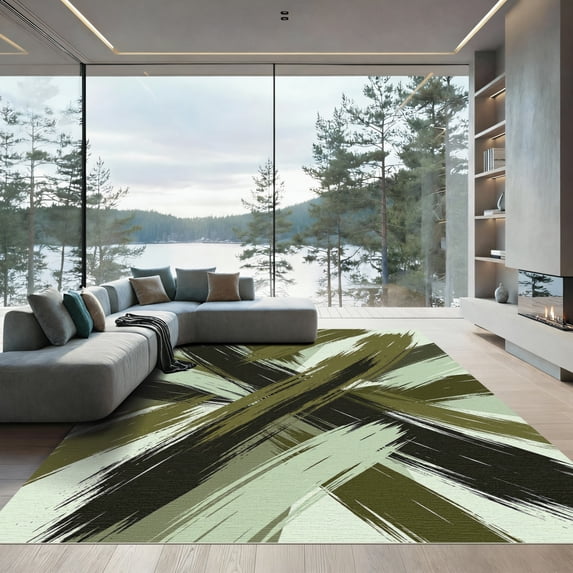 ODIKA 4'x6' Machine Washable Non-Slip Area Rug, Abstract Sage Green High Traffic Rug, Green, 1284499