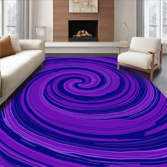 ODIKA 4'x6' Machine Washable Non-Slip Area Rug, Abstract Swirl Vortex Contemporary Art Design Floor High Traffic Rug, Purple, 459004