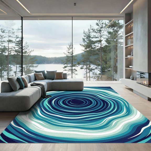 ODIKA 4'x6' Machine Washable Non-Slip Area Rug, Abstract Teal High Traffic Rug, Blue, 979558