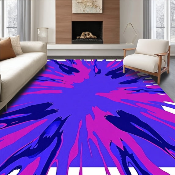 ODIKA 4'x6' Machine Washable Non-Slip Area Rug, Abstract Watercolor Splash Artistic Modern Contemporary Brushstroke High Traffic Rug, Pink, 553674