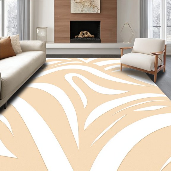 ODIKA 4'x6' Machine Washable Non-Slip Area Rug, Abstract Wave with Flowing Curved Lines and Swirls High Traffic Rug, Beige, 462102