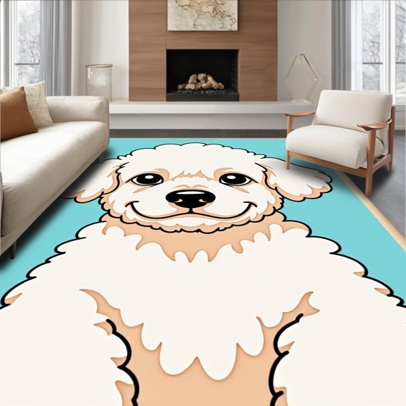 ODIKA 4x6 Machine Washable Non-Slip Area Rug, Adorable Poodle Latch Hook DIY Project High Traffic Rug, Blue, 636660
