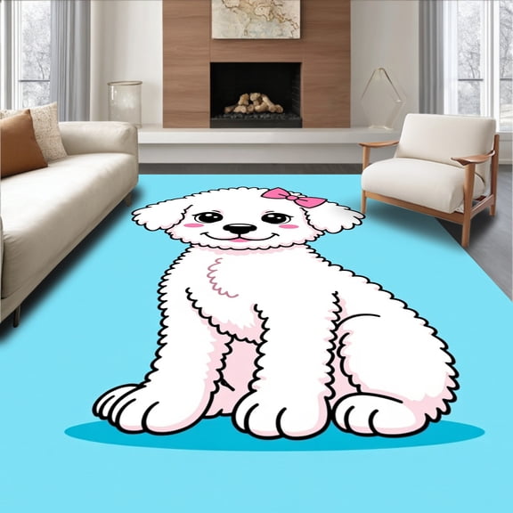 ODIKA 4x6 Machine Washable Non-Slip Area Rug, Adorable Poodle Puppy Latch Hook Tapestry DIY Needlework Project High Traffic Rug, White, 636574