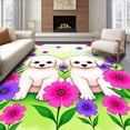 thumbnail image 1 of ODIKA 4'x6' Machine Washable Non-Slip Area Rug, Adorable Puppies Among Spring Blossoms Latch Hook Needlework Kit High Traffic Rug with Pad, Pink, 635960, 1 of 8