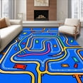 thumbnail image 1 of ODIKA 4'x6' Machine Washable Non-Slip Area Rug, Adventure Highway Interlocking Maze with Playful Vehicles Motif High Traffic Rug with Pad, Blue, 574950, 1 of 8