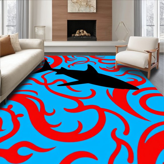 ODIKA 4x6 Machine Washable Non-Slip Area Rug, Adventure Latch Hook Kit DIY Needlework Project Festive High Traffic Rug, Blue, 743534