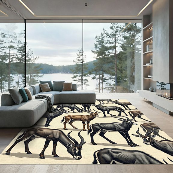 ODIKA 4'x6' Machine Washable Non-Slip Area Rug, African Beige High Traffic Rug, Beige, 989923