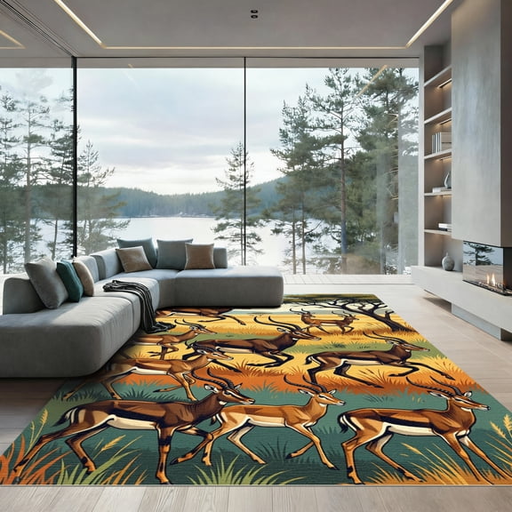 ODIKA 4'x6' Machine Washable Non-Slip Area Rug, African Brown High Traffic Rug, Brown, 1017631