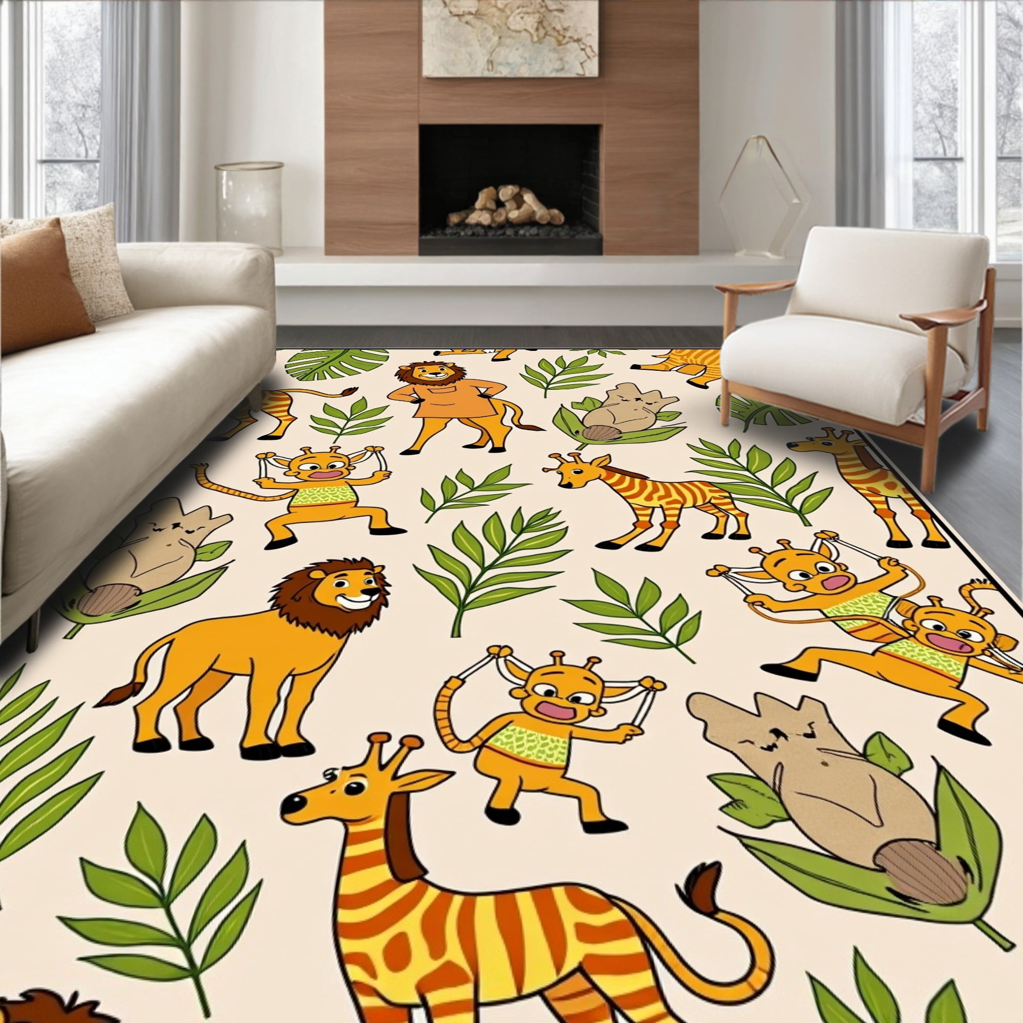 ODIKA 4'x6' Machine Washable Non-Slip Area Rug, African Savanna ...
